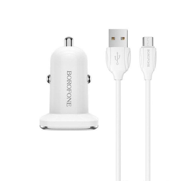 Автомобільний зарядний пристрій BOROFONE BZ12A single port QC3.0 with Micro-USB cable White