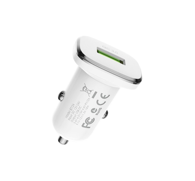 Автомобільний зарядний пристрій BOROFONE BZ12A single port QC3.0 with Micro-USB cable White