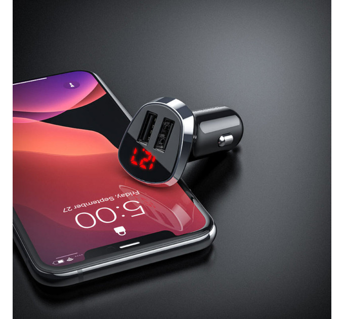 Автомобільний зарядний пристрій BOROFONE BZ15 Auspicious dual port digital display car charger