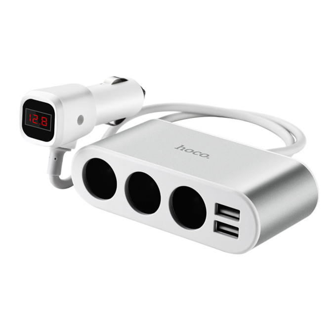 Автомобільний зарядний пристрій HOCO Z13 LCD one-pull-three car charger Silver