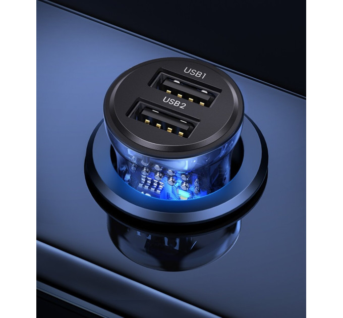 Автомобільний зарядний пристрій Usams US-CC162 C31 15W Transparent Dual USB A+A Mini Car Charger