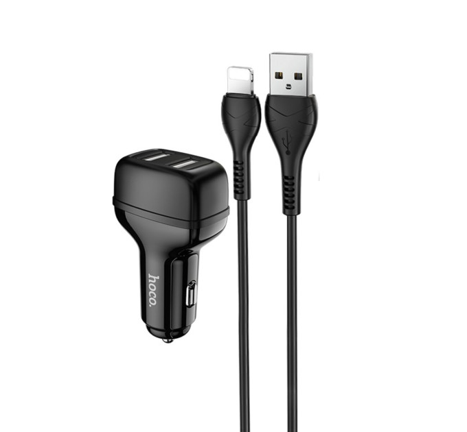Автомобільний зарядний пристрій HOCO Z36 Leader dual port car charger set(iP) Black