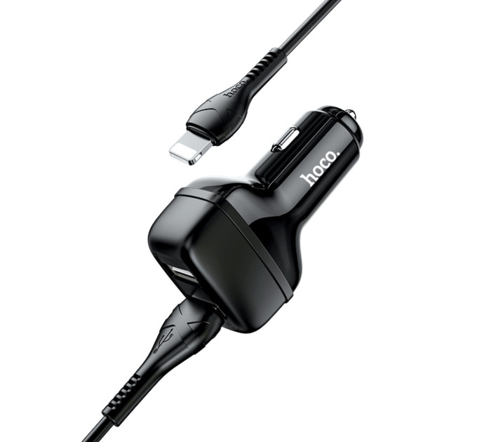 Автомобільний зарядний пристрій HOCO Z36 Leader dual port car charger set(iP) Black