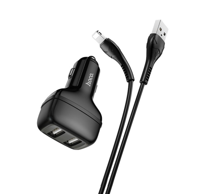 Автомобільний зарядний пристрій HOCO Z36 Leader dual port car charger set(iP) Black