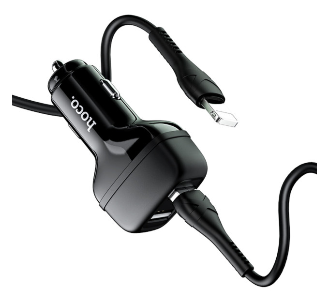 Автомобільний зарядний пристрій HOCO Z36 Leader dual port car charger set(iP) Black