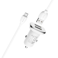 Автомобільний зарядний пристрій BOROFONE BZ12 double port in-car charger set with Micro-USB White