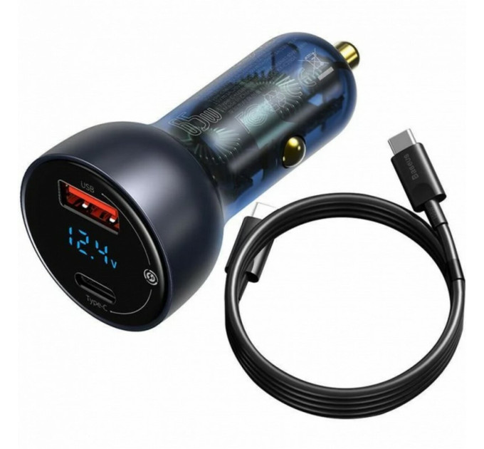Автомобільний зарядний пристрій Baseus Particular Digital Display QC+PPS Car Charger 65W Dark Gray Cable(Type-C toType-C100W 1m)
