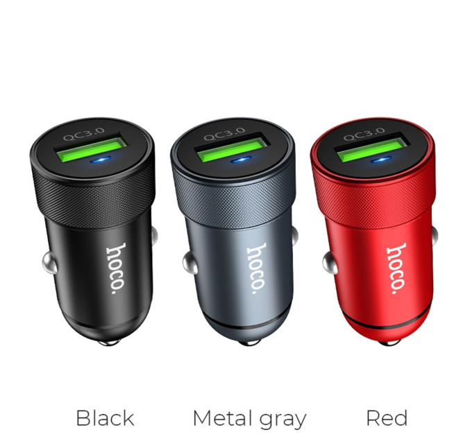 Автомобільний зарядний пристрій HOCO Z32 Speed Up single port QC3.0 car charger Metal Gray
