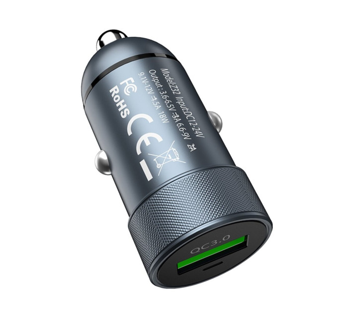Автомобільний зарядний пристрій HOCO Z32 Speed Up single port QC3.0 car charger Metal Gray