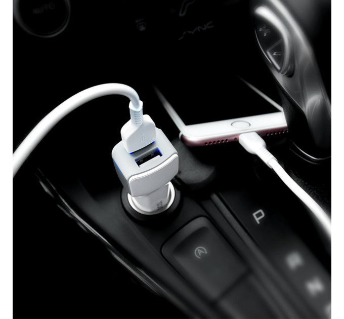 Автомобільний зарядний пристрій HOCO Z23 grand style dual-port car charger set with Micro cable White