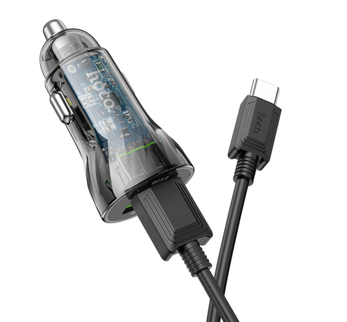 Автомобільний зарядний пристрій HOCO Z47 Transparent Discovery Edition dual port QC3.0 car charger set(Type-C) Transparent Black
