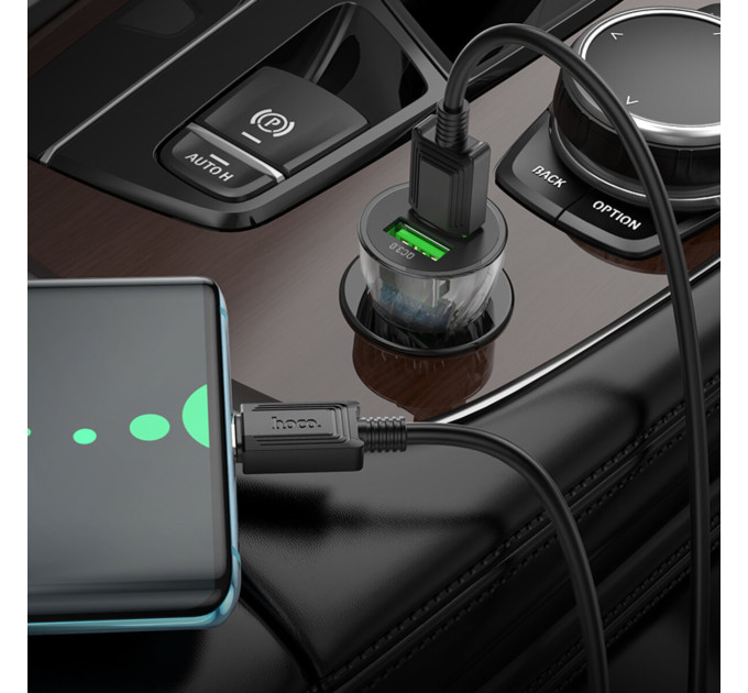 Автомобільний зарядний пристрій HOCO Z47 Transparent Discovery Edition dual port QC3.0 car charger set(Type-C) Transparent Black