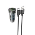 Автомобільний зарядний пристрій HOCO Z47 Transparent Discovery Edition dual port QC3.0 car charger set(Type-C) Transparent Black