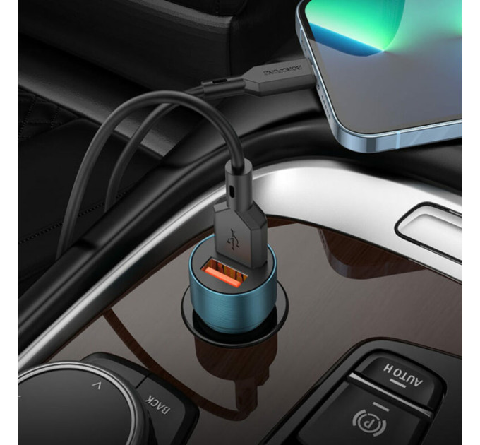 Автомобільний зарядний пристрій BOROFONE BZ19 Wisdom dual port car charger set(iP) Sapphire Blue