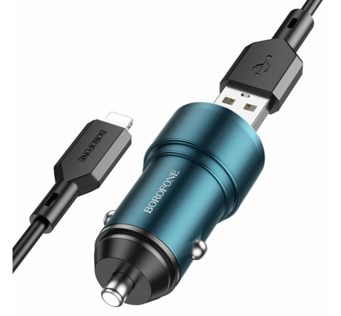 Автомобільний зарядний пристрій BOROFONE BZ19 Wisdom dual port car charger set(iP) Sapphire Blue