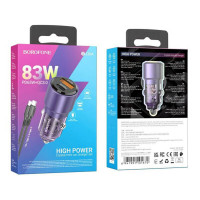 Автомобільний зарядний пристрій BOROFONE BZ20A Smart 83W dual port PD65W+QC3.0 car charger set(C to C) Transparent Purple