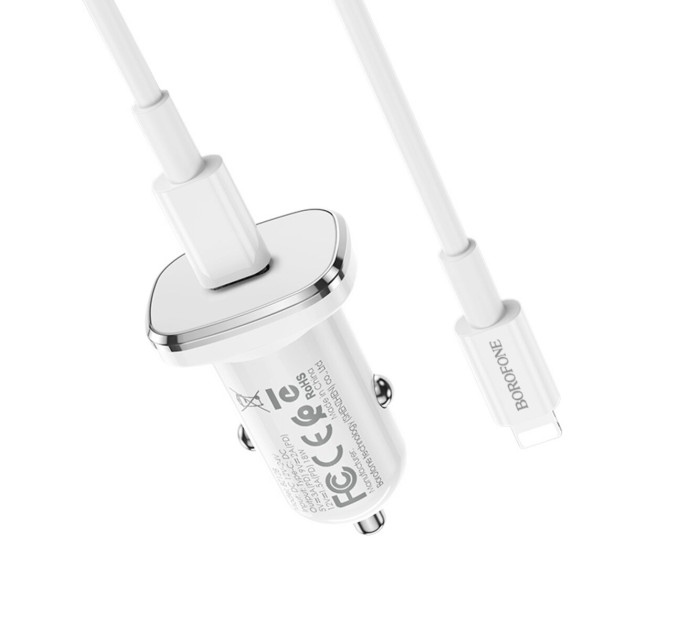 Автомобільний зарядний пристрій BOROFONE BZ12B single port QC3.0 (Type-C to Lightning) White