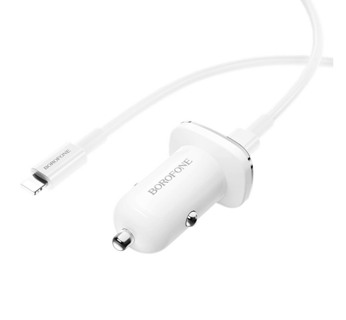 Автомобільний зарядний пристрій BOROFONE BZ12B single port QC3.0 (Type-C to Lightning) White