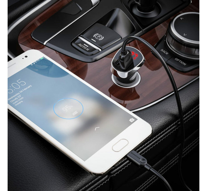 Автомобільний зарядний пристрій BOROFONE BZ15 Auspicious dual port digital display (Micro)