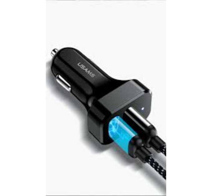 АЗП Usams Travel Car Charger Kit King Tu Series(U35 IP Cable 1M + C13 Dual USB Car Charger) Black