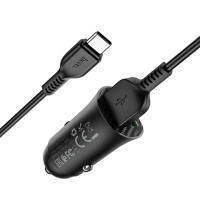 Автомобільний зарядний пристрій HOCO Z39 Farsighted dual port QC3.0 Car charger set(Type-C) Black