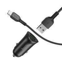 Автомобільний зарядний пристрій HOCO Z39 Farsighted dual port QC3.0 Car charger set(Type-C) Black