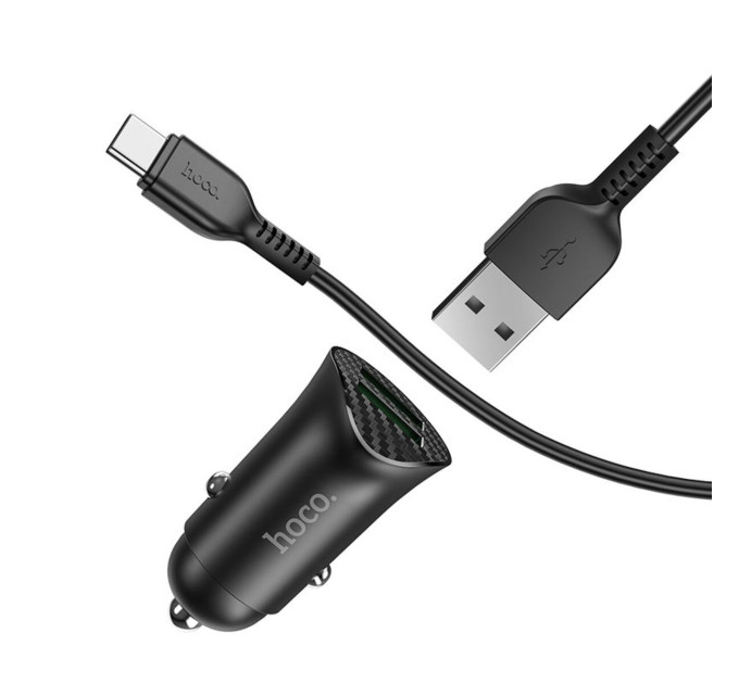 Автомобільний зарядний пристрій HOCO Z39 Farsighted dual port QC3.0 Car charger set(Type-C) Black