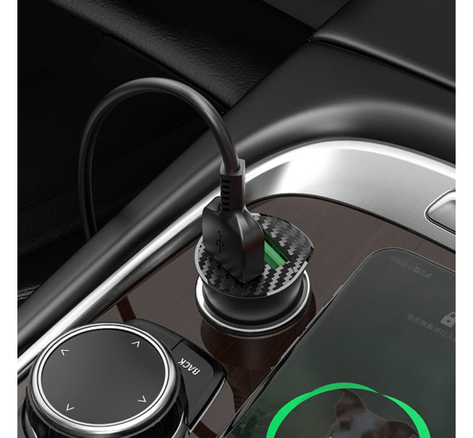Автомобільний зарядний пристрій HOCO Z39 Farsighted dual port QC3.0 Car charger set(Type-C) Black