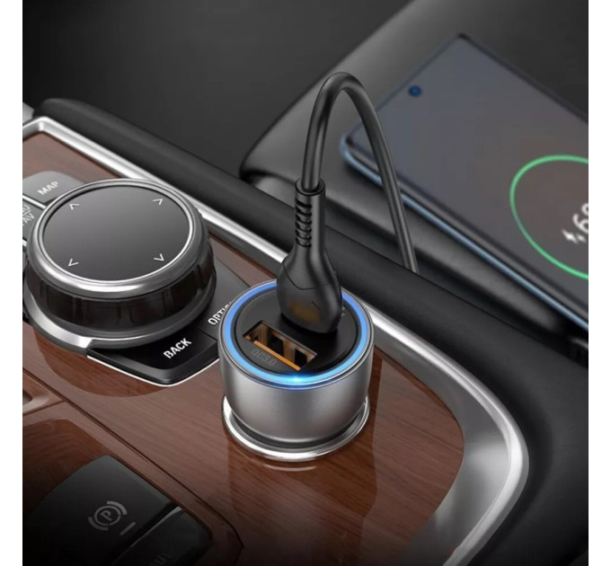 Автомобільний зарядний пристрій HOCO NZ8 Sprinter 43W dual port PD25W+QC3.0 car charger set(Type-C to Type-C) Brown