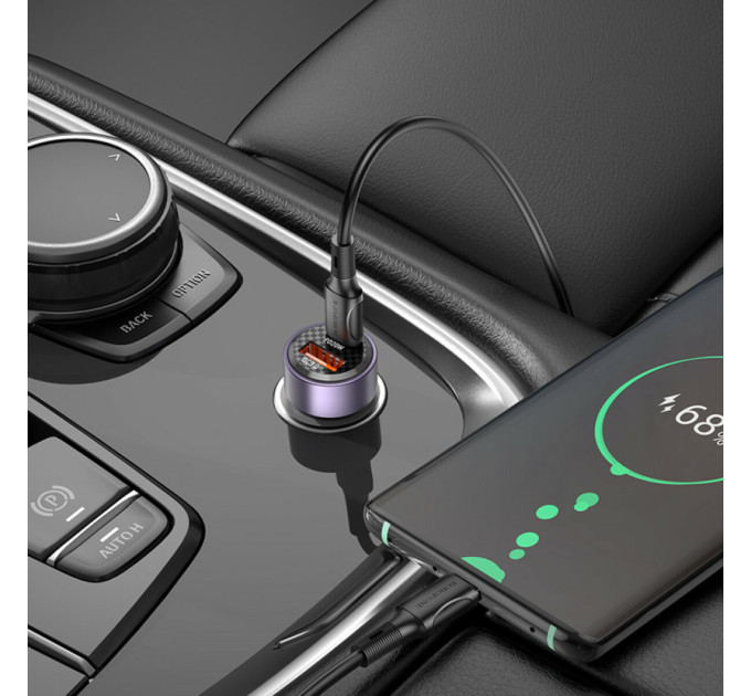 Автомобільний зарядний пристрій BOROFONE BZ20 Smart 38W dual port PD20W+QC3.0 car charger set(C to C) Transparent Purple