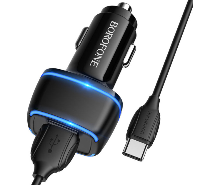 Автомобільний зарядний пристрій BOROFONE BZ14 Max dual port (Type-C) Black