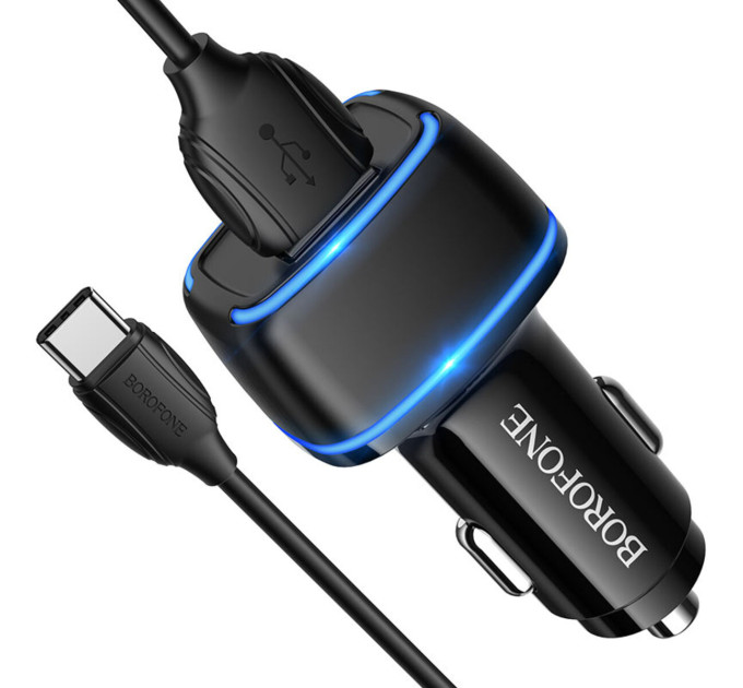 Автомобільний зарядний пристрій BOROFONE BZ14 Max dual port (Type-C) Black