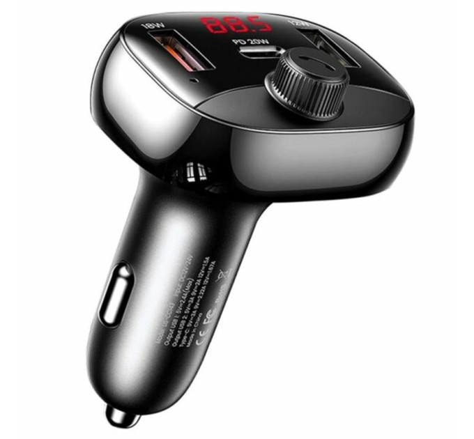 FM-трансмітер Usams US-CC143 C25 50W 2A+C 3 Ports Digital Display Wireless FM Car Charger Black