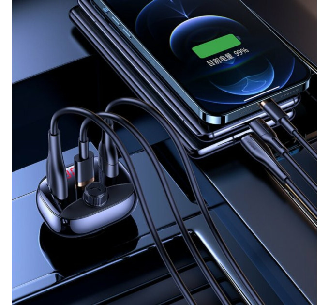 FM-трансмітер Usams US-CC143 C25 50W 2A+C 3 Ports Digital Display Wireless FM Car Charger Black