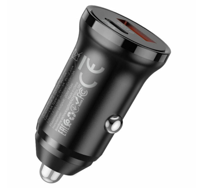 Автомобільний зарядний пристрій BOROFONE BZ18A PD20W+QC3.0 Black