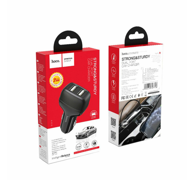 Автомобільний зарядний пристрій HOCO Z36 Leader dual port car charger Black
