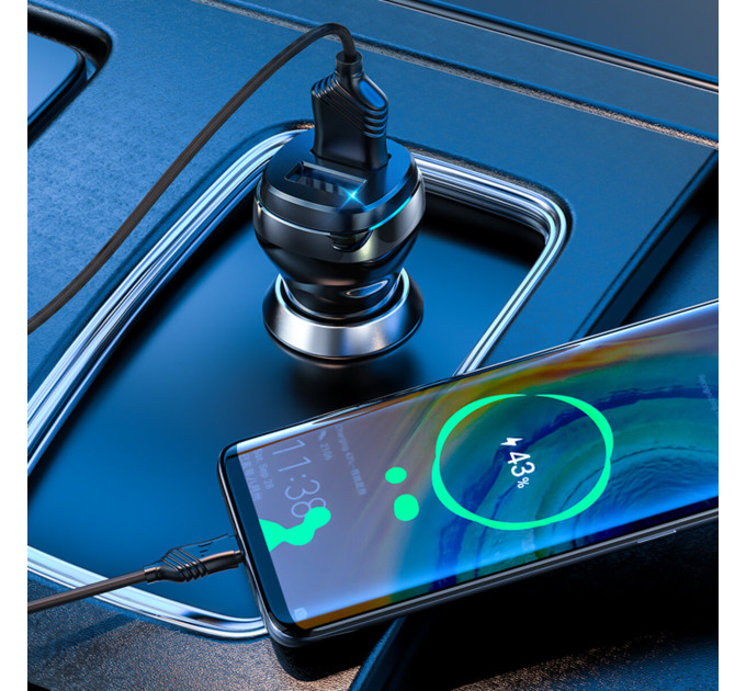 Автомобільний зарядний пристрій HOCO Z40 Superior dual port car charger set(Micro) Black