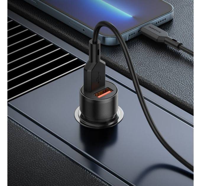 Автомобільний зарядний пристрій BOROFONE BZ19 Wisdom dual port car charger set(iP) Black