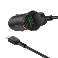 Автомобільний зарядний пристрій HOCO Z39 Farsighted dual port QC3.0 Car charger set(iP) Black
