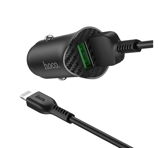 Автомобільний зарядний пристрій HOCO Z39 Farsighted dual port QC3.0 Car charger set(iP) Black