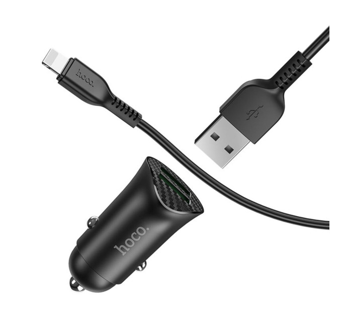 Автомобільний зарядний пристрій HOCO Z39 Farsighted dual port QC3.0 Car charger set(iP) Black