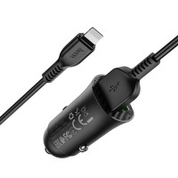 Автомобільний зарядний пристрій HOCO Z39 Farsighted dual port QC3.0 Car charger set(iP) Black