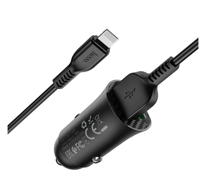 Автомобільний зарядний пристрій HOCO Z39 Farsighted dual port QC3.0 Car charger set(iP) Black
