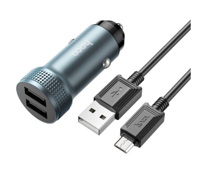 Автомобільний зарядний пристрій HOCO Z49 (Micro) Metal Gray