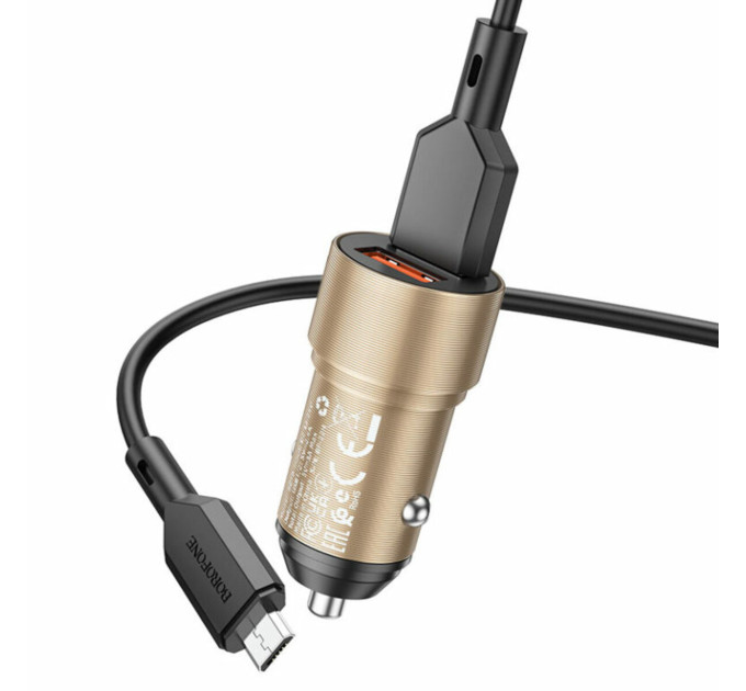 Автомобільний зарядний пристрій BOROFONE BZ19 Wisdom dual port car charger set(Micro) Gold