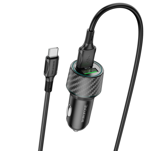 Автомобільний зарядний пристрій BOROFONE BZ21A Brilliant 36W dual port QC3.0 car charger set(Type-C) Black
