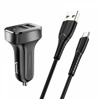 Автомобільний зарядний пристрій  Usams Travel Car Charger Kit King Tu Series(U35 Type-C Cable 1M + C13 Dual USB Car Charger)Black