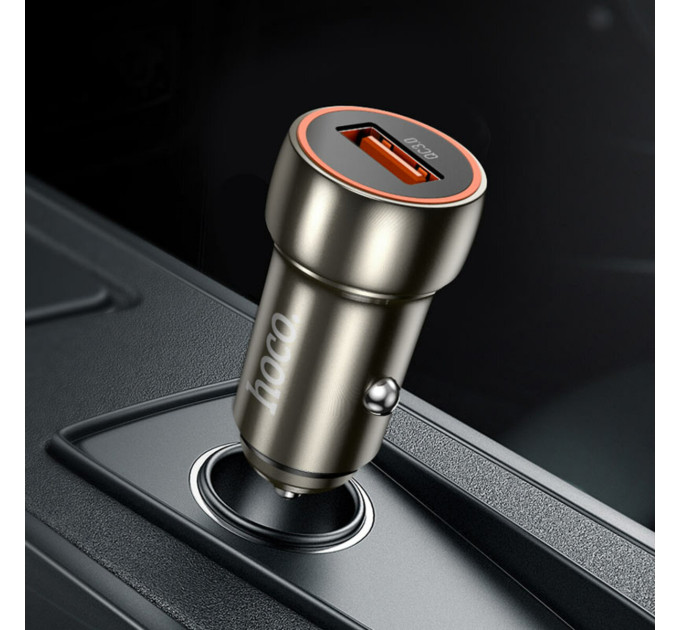 Автомобільний зарядний пристрій HOCO Z46 Blue QC3.0 Metal Gray