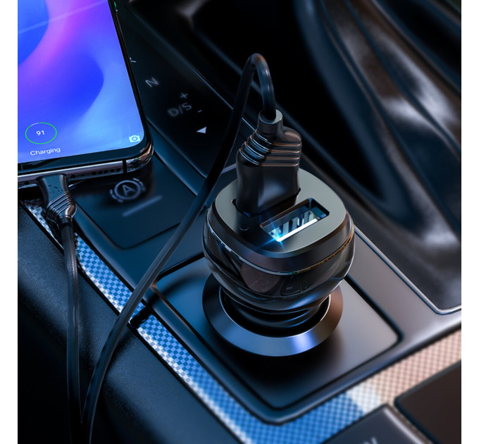 Автомобільний зарядний пристрій HOCO Z40 Superior dual port car charger set(Type-C) Black