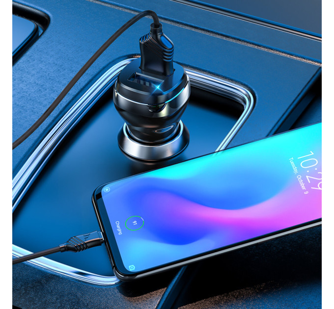 Автомобільний зарядний пристрій HOCO Z40 Superior dual port car charger set(Type-C) Black